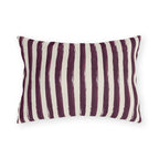 Hand-painted plum and cream stripe outdoor lumbar pillow