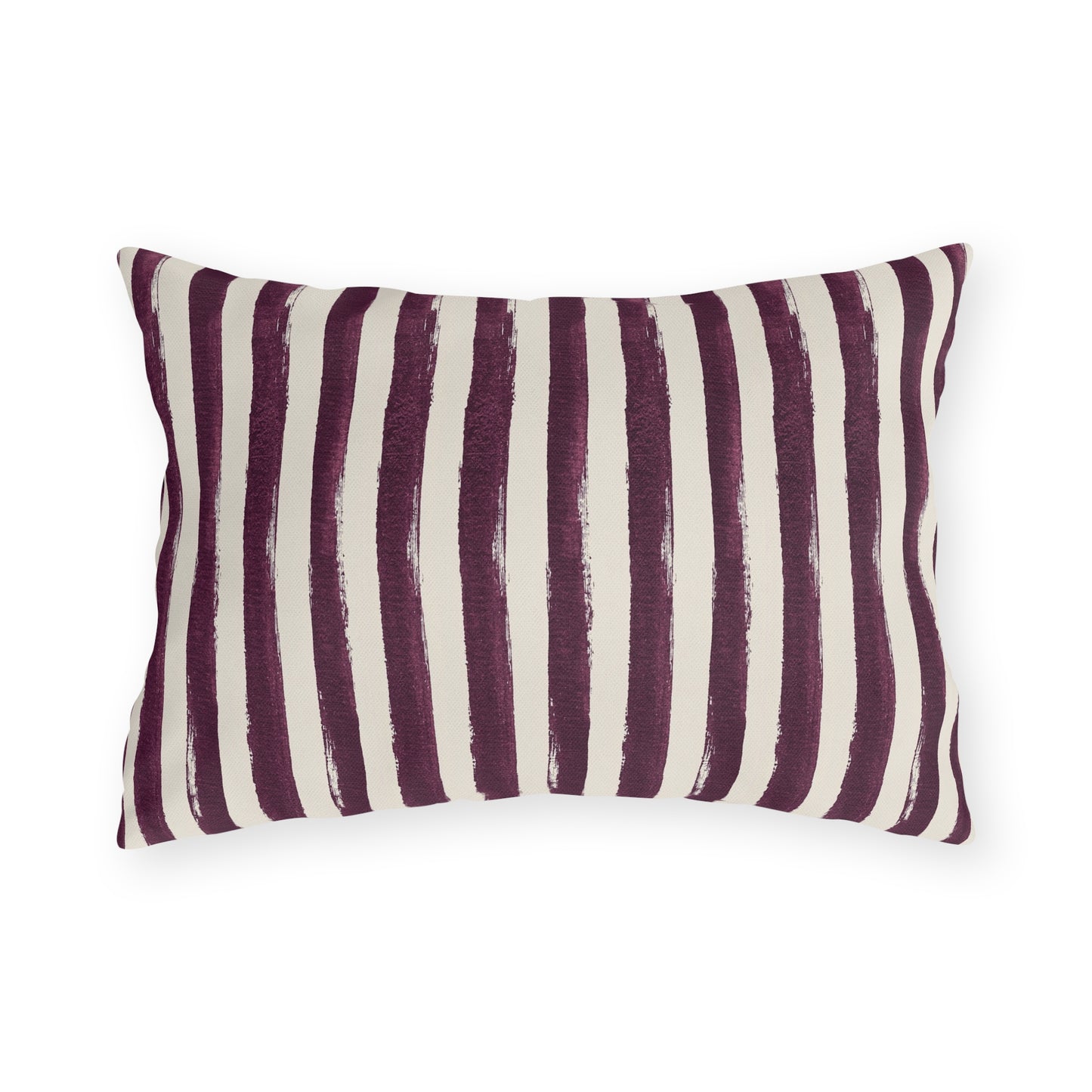 Hand-painted plum and cream stripe outdoor lumbar pillow