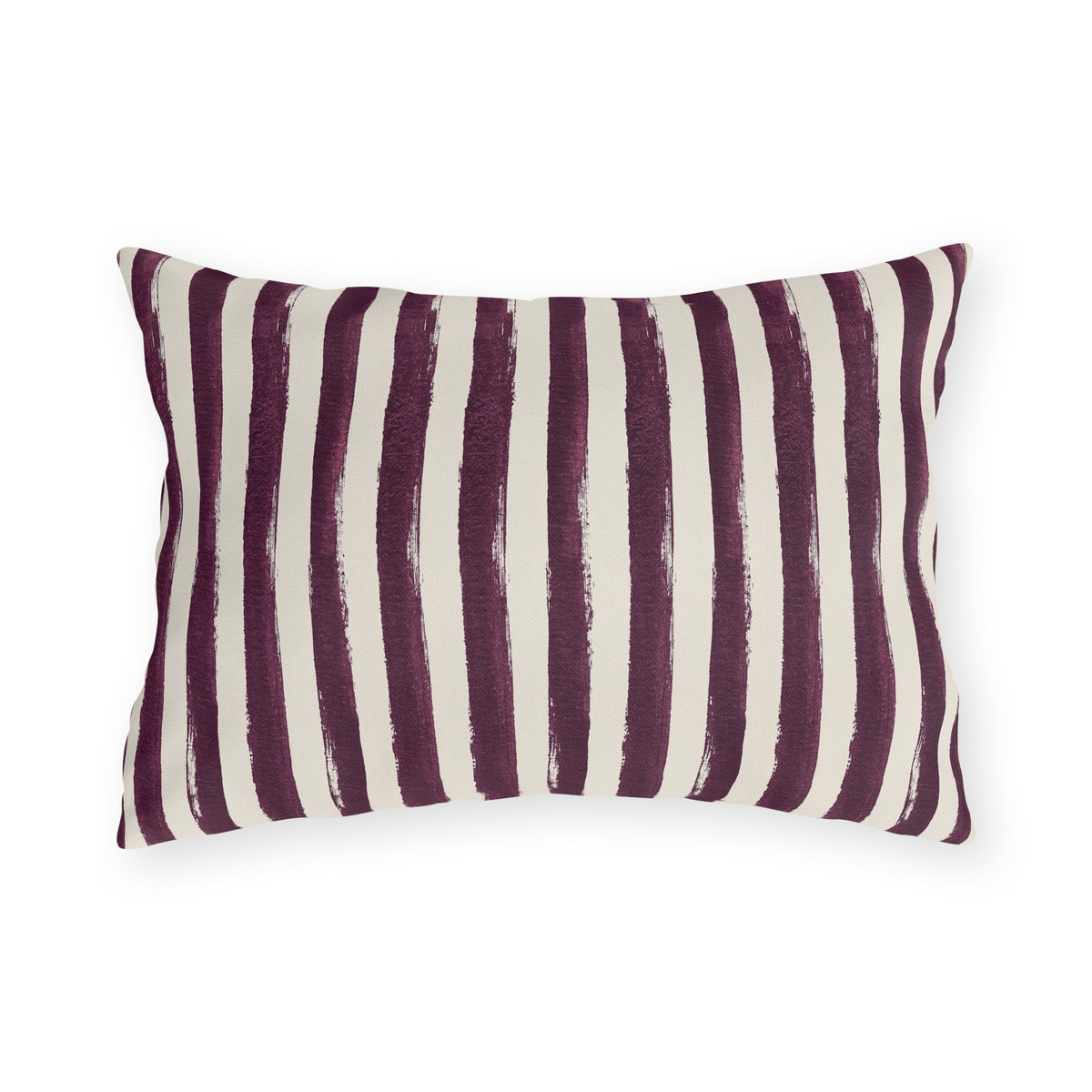 Hand-painted plum and cream stripe outdoor lumbar pillow