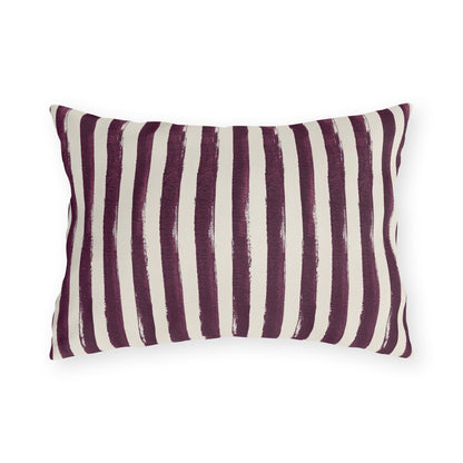 Hand-painted plum and cream stripe outdoor lumbar pillow