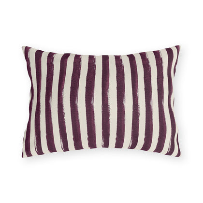 Hand-painted plum and cream stripe outdoor lumbar pillow