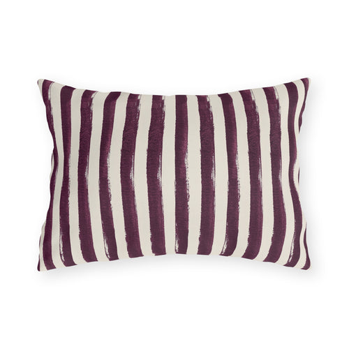 Hand-painted plum and cream stripe outdoor lumbar pillow