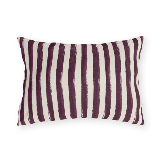 Hand-painted plum and cream stripe outdoor lumbar pillow
