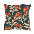 Red berry clusters with cream leaves on a deep teal outdoor pillow