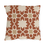 Terracotta Moroccan zellige star tile outdoor pillow with cream eight-point stars