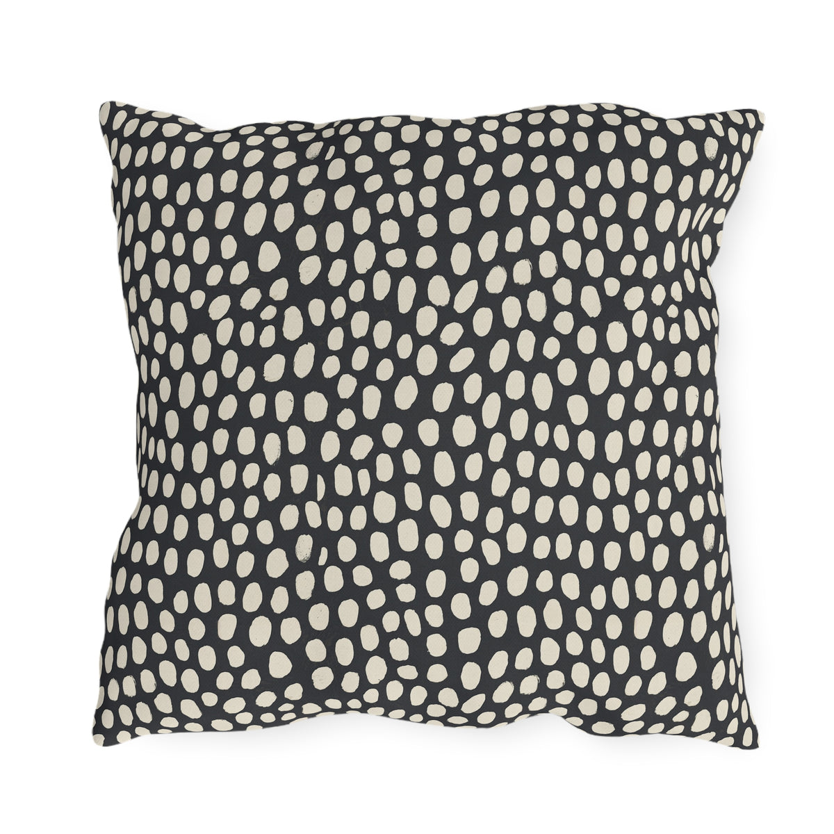 Hand-painted cream dots on charcoal outdoor pillow