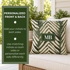 Monogram plaque on a brushed green and cream chevron pattern