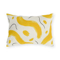 Modern yellow outdoor lumbar pillow with painted sunflower yellow waves and charcoal squiggles on cream