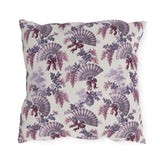 Lavender and plum French fans, wisteria and ribbons on cream outdoor pillow