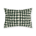 Hand-painted forest green gingham check on cream outdoor lumbar pillow