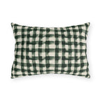 Hand-painted forest green gingham check on cream outdoor lumbar pillow