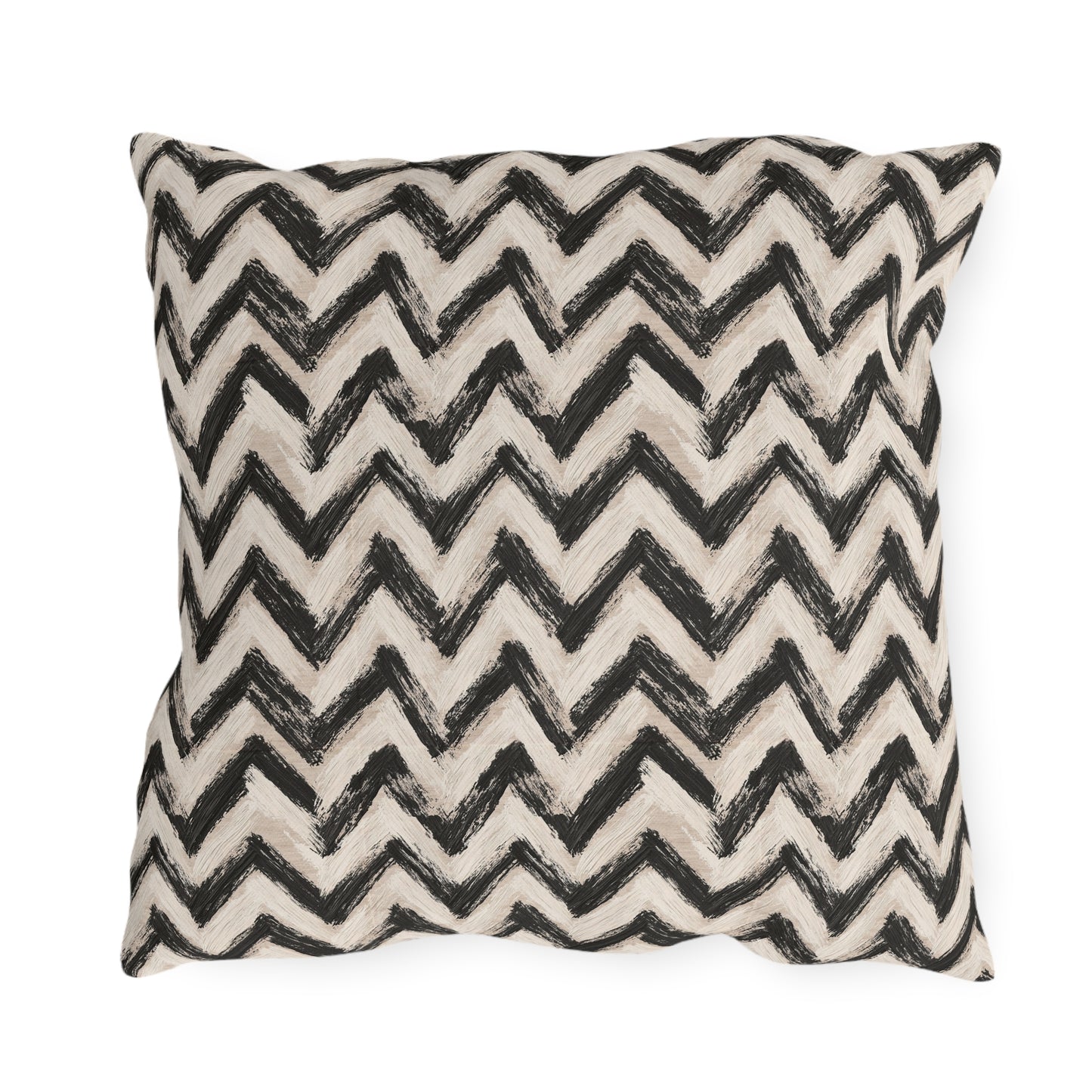 Hand-painted black chevron zigzag on oatmeal outdoor pillow