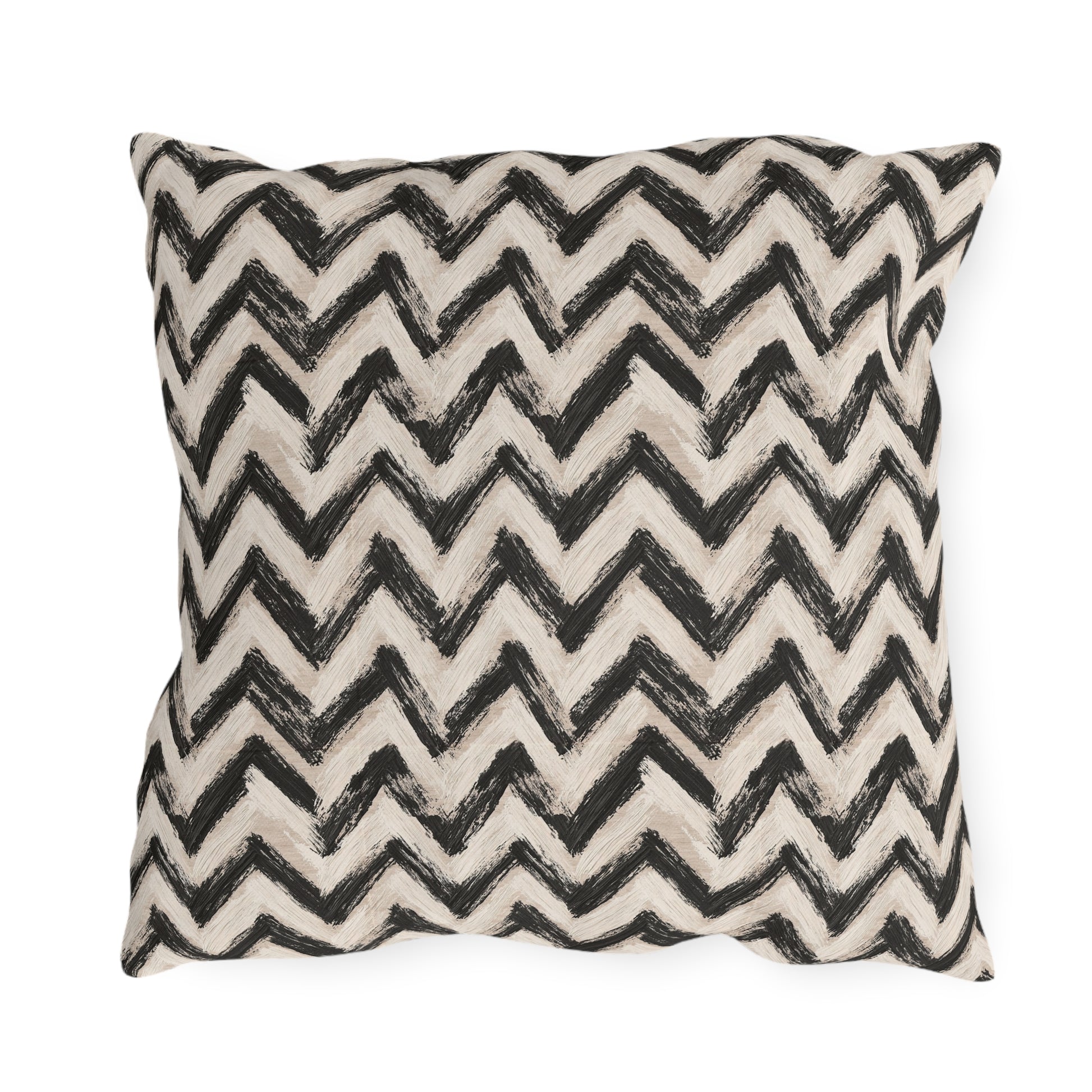 Hand-painted black chevron zigzag on oatmeal outdoor pillow