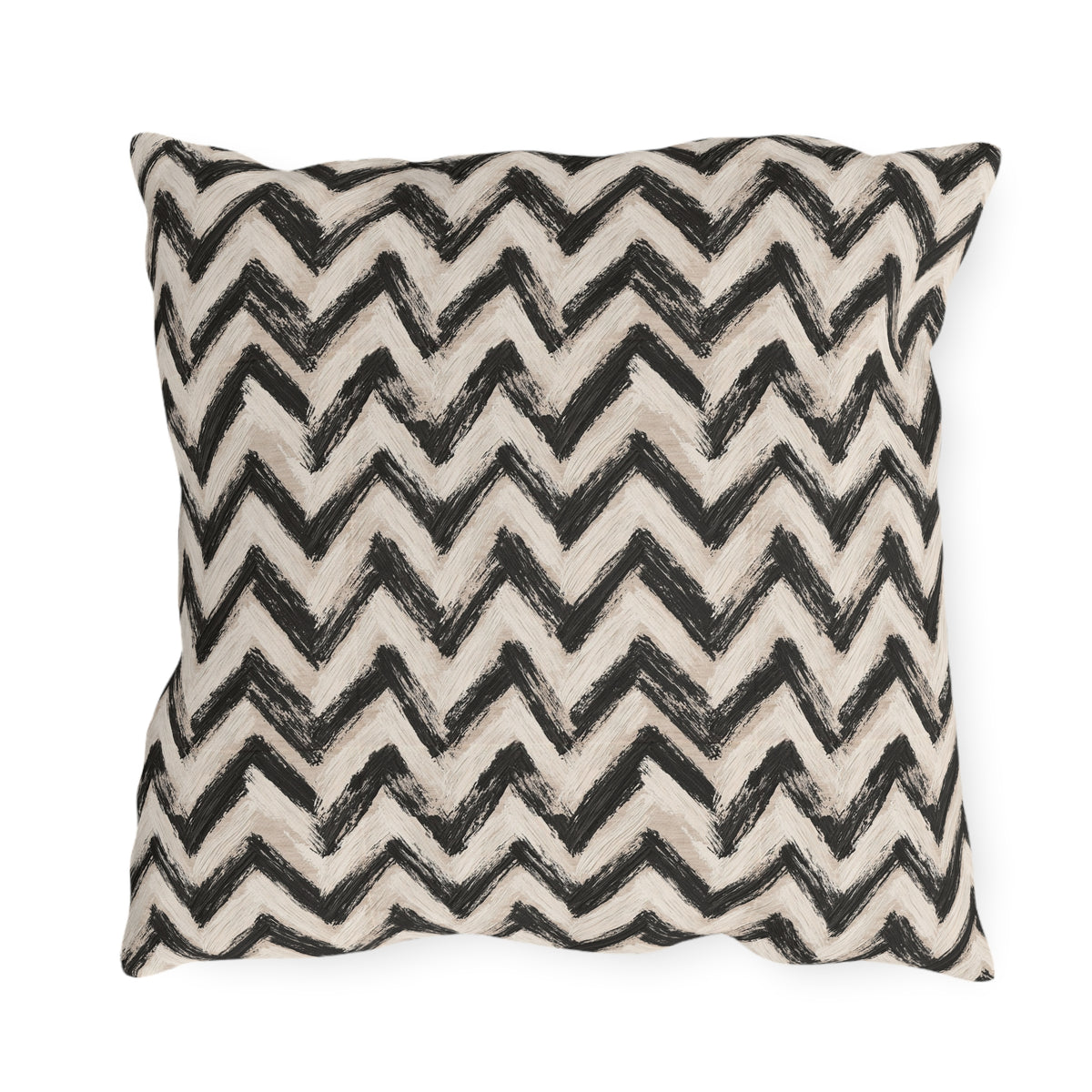 Hand-painted black chevron zigzag on oatmeal outdoor pillow