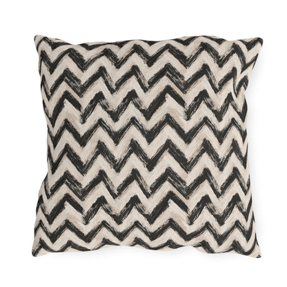 Hand-painted black chevron zigzag on oatmeal outdoor pillow