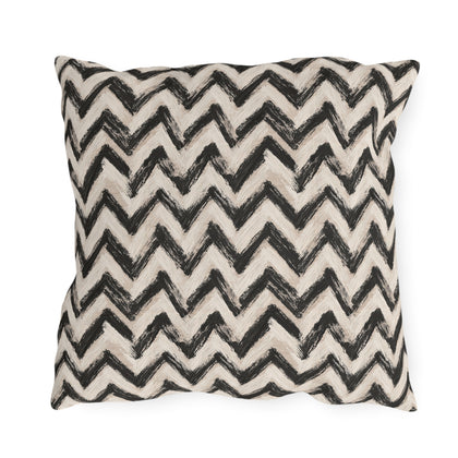 Hand-painted black chevron zigzag on oatmeal outdoor pillow