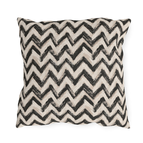 Hand-painted black chevron zigzag on oatmeal outdoor pillow