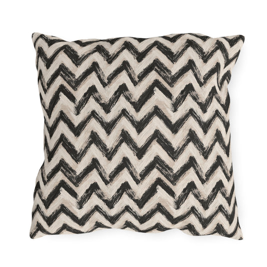 Hand-painted black chevron zigzag on oatmeal outdoor pillow