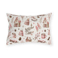 Pink cottages, wooden sleds, ice skates and bobble hats on cream outdoor lumbar pillow