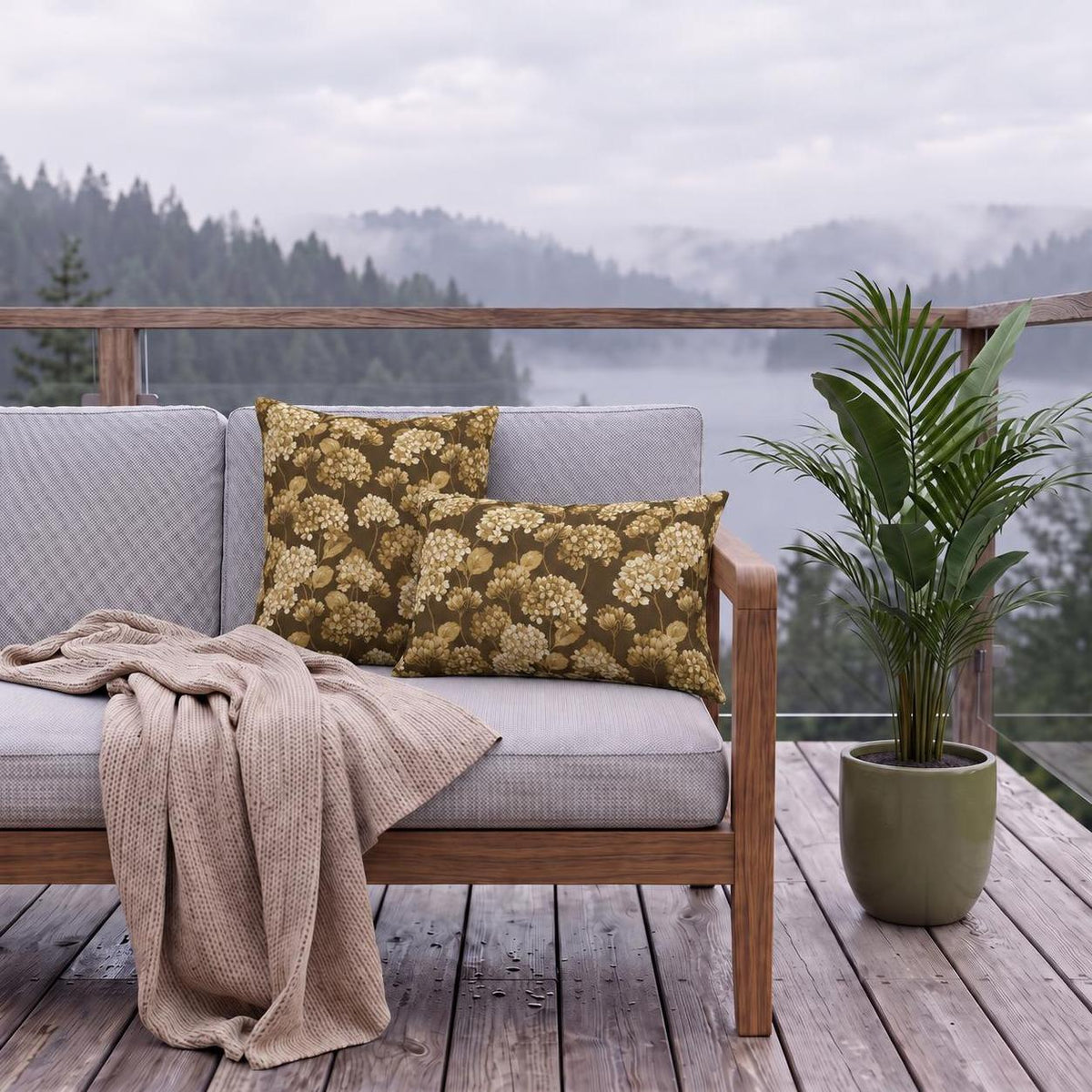 Hydrangea Gold Outdoor Pillow