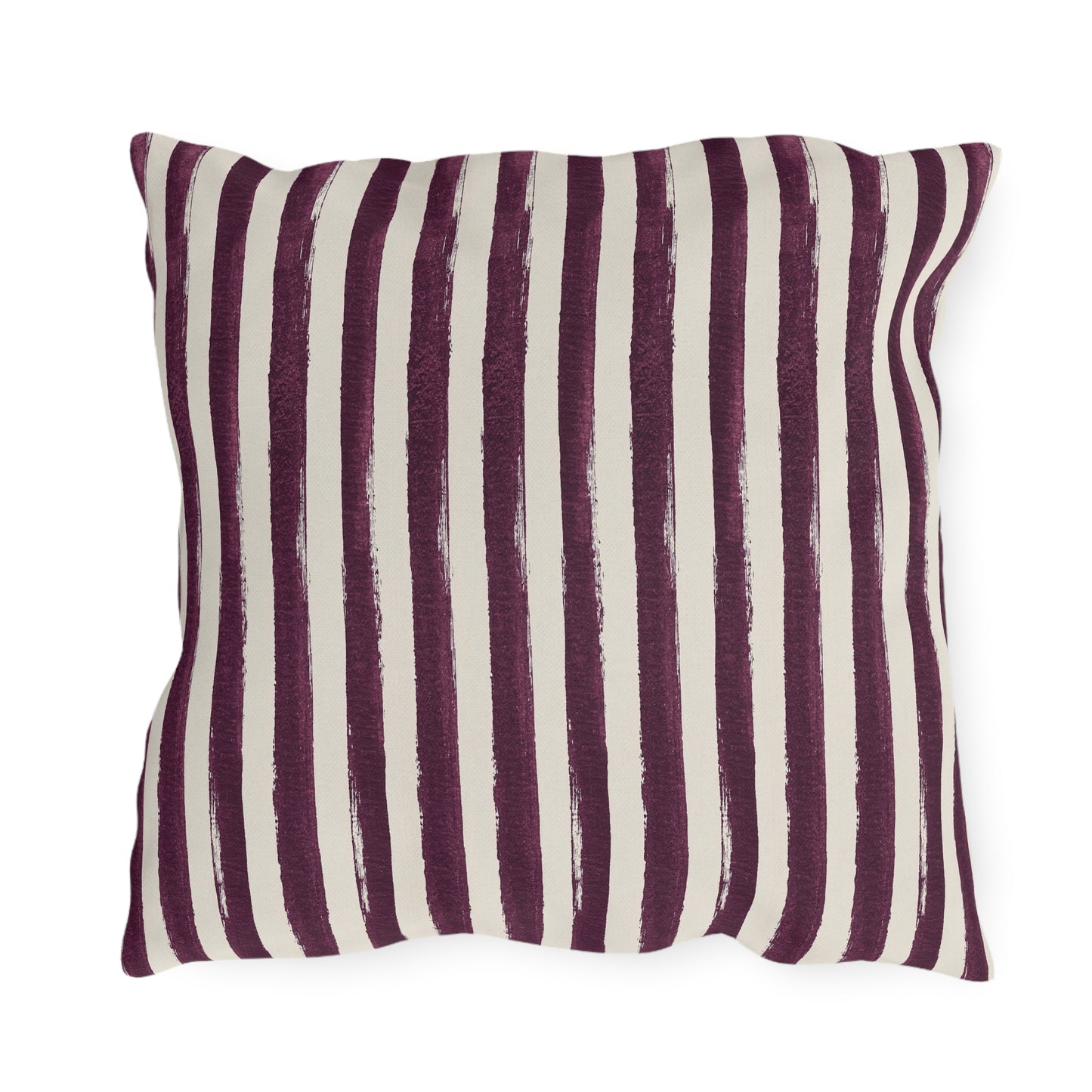 Hand-painted plum and cream vertical stripe outdoor pillow