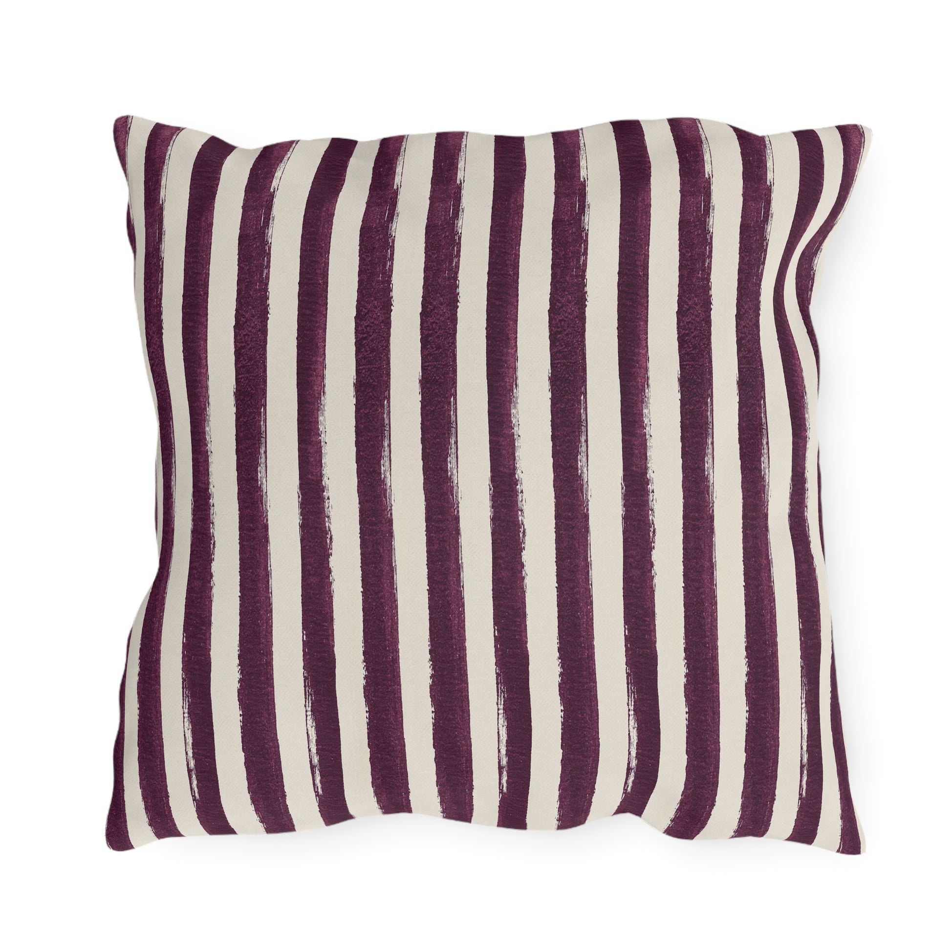 Hand-painted plum and cream vertical stripe outdoor pillow