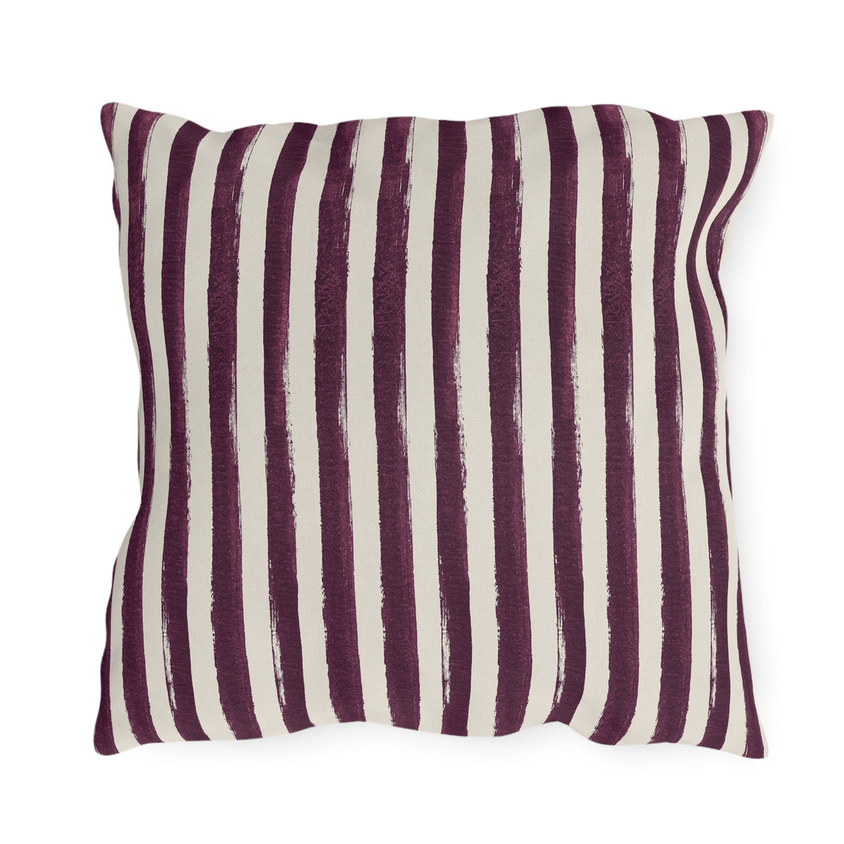 Hand-painted plum and cream vertical stripe outdoor pillow