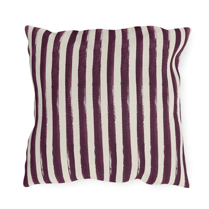 Hand-painted plum and cream vertical stripe outdoor pillow