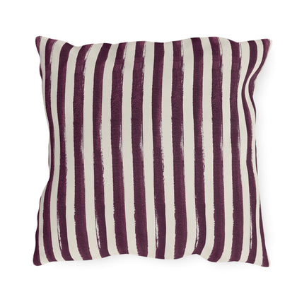 Hand-painted plum and cream vertical stripe outdoor pillow
