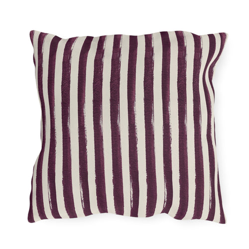 Hand-painted plum and cream vertical stripe outdoor pillow
