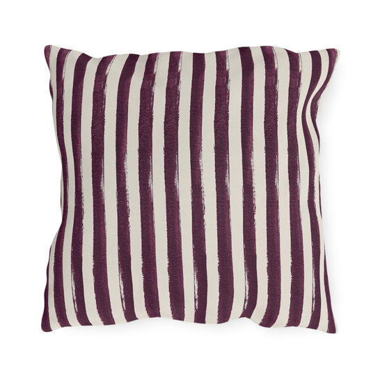 Hand-painted plum and cream vertical stripe outdoor pillow