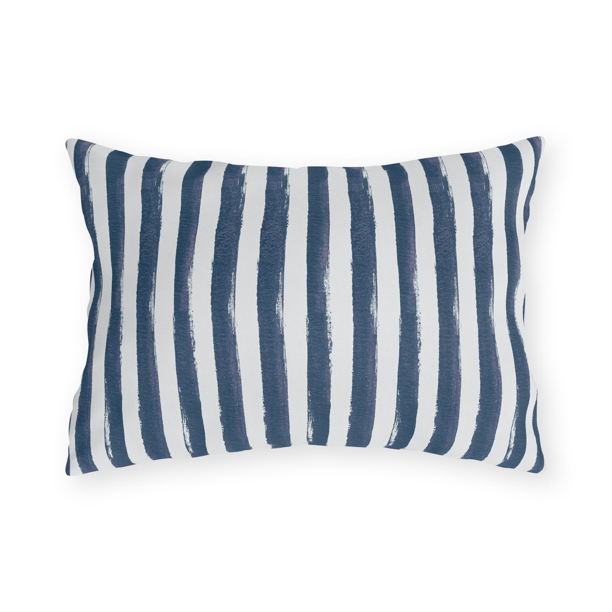 Hand-painted navy and white stripe outdoor lumbar pillow