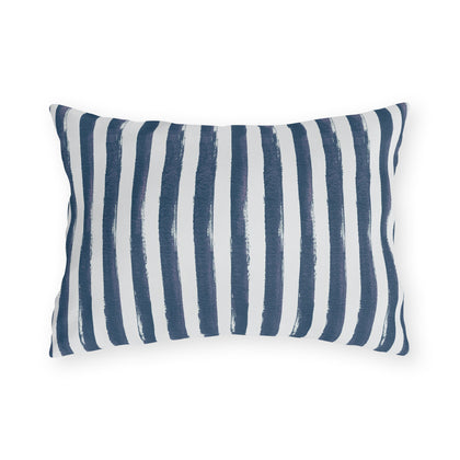 Hand-painted navy and white stripe outdoor lumbar pillow