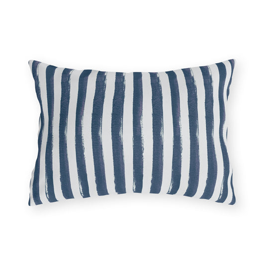 Hand-painted navy and white stripe outdoor lumbar pillow