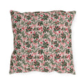 Holly, pine, red berries and pink bows on blush outdoor pillow