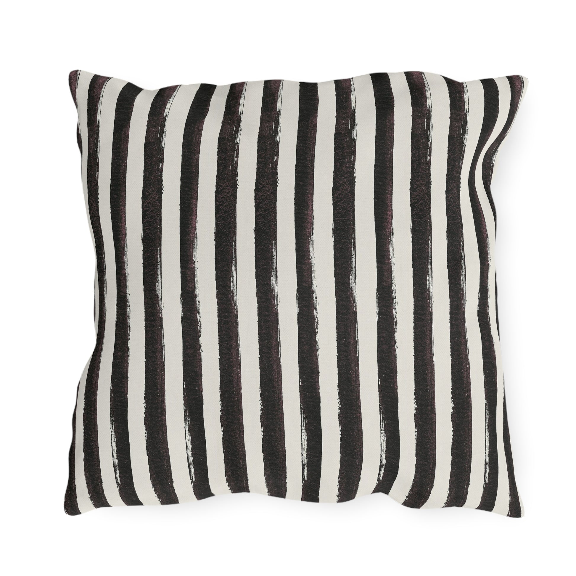 Hand-painted black and cream vertical stripe outdoor pillow