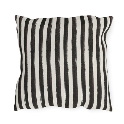 Hand-painted black and cream vertical stripe outdoor pillow