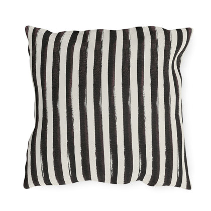 Hand-painted black and cream vertical stripe outdoor pillow