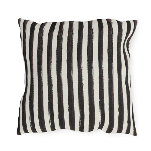 Hand-painted black and cream vertical stripe outdoor pillow