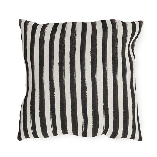 Hand-painted black and cream vertical stripe outdoor pillow