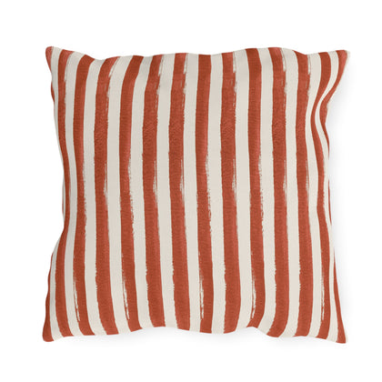 Hand-painted rust terracotta and cream vertical stripe outdoor pillow