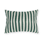 Hand-painted forest green and cream stripe outdoor lumbar pillow
