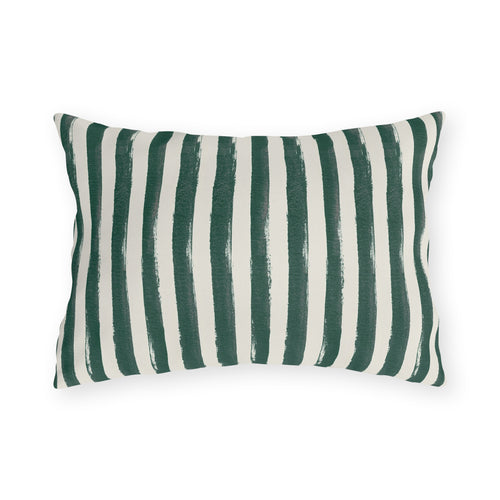 Hand-painted forest green and cream stripe outdoor lumbar pillow