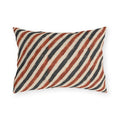 Diagonal rust and charcoal block-printed stripes on cream outdoor lumbar pillow