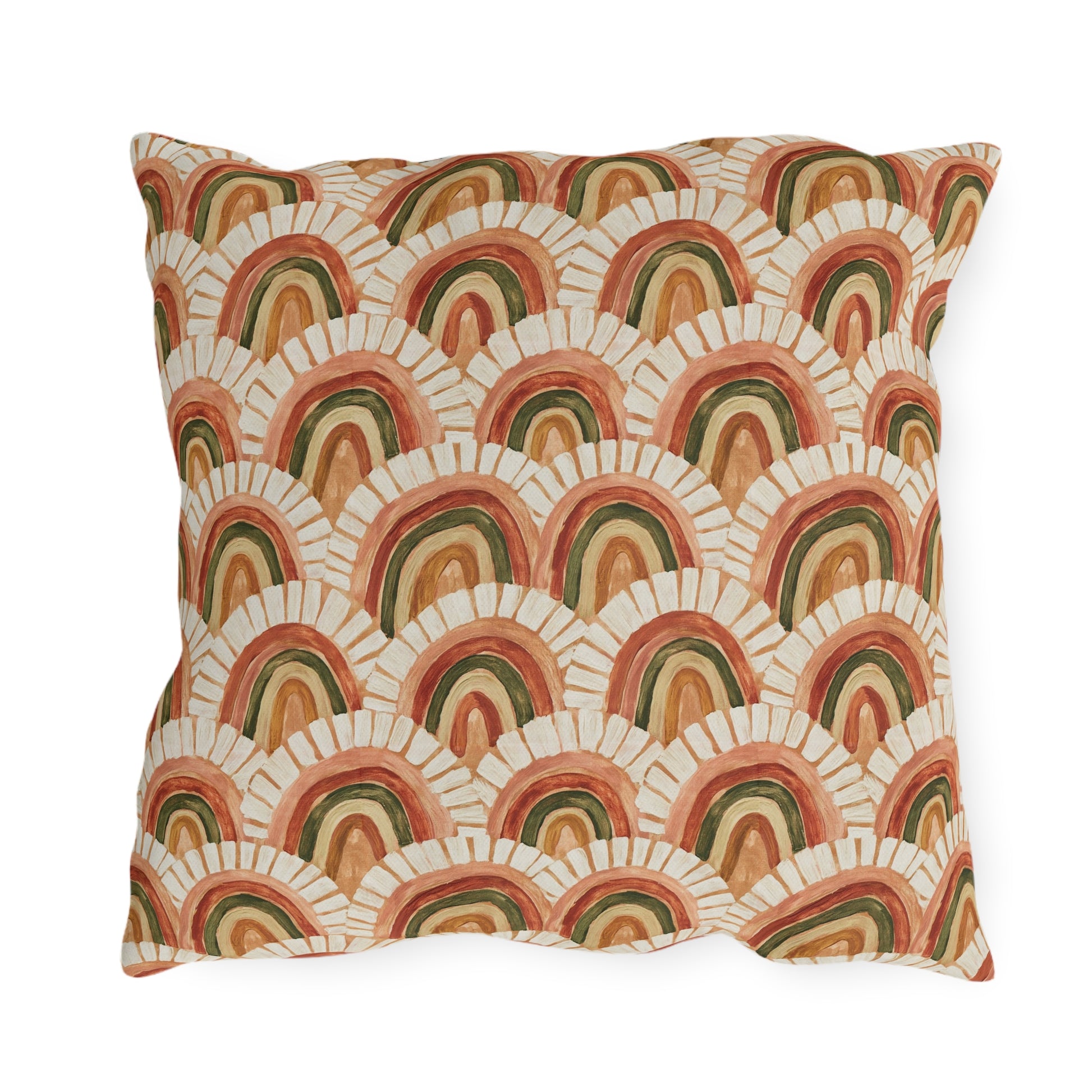 Retro terracotta, rust and olive arch pattern outdoor pillow