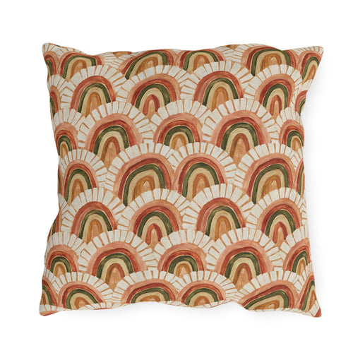 Retro terracotta, rust and olive arch pattern outdoor pillow