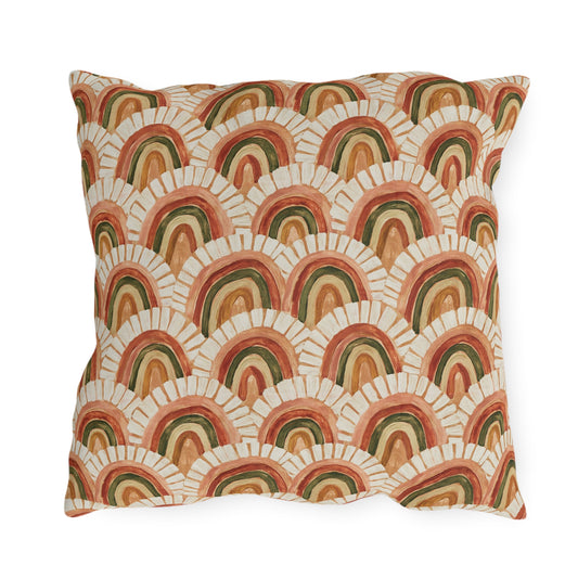Retro terracotta, rust and olive arch pattern outdoor pillow