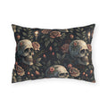 Gothic skulls, dusty roses and candles on dark charcoal outdoor lumbar pillow