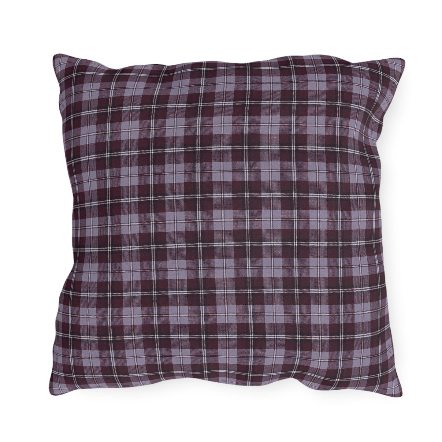 Burgundy and lavender grey tartan plaid outdoor pillow