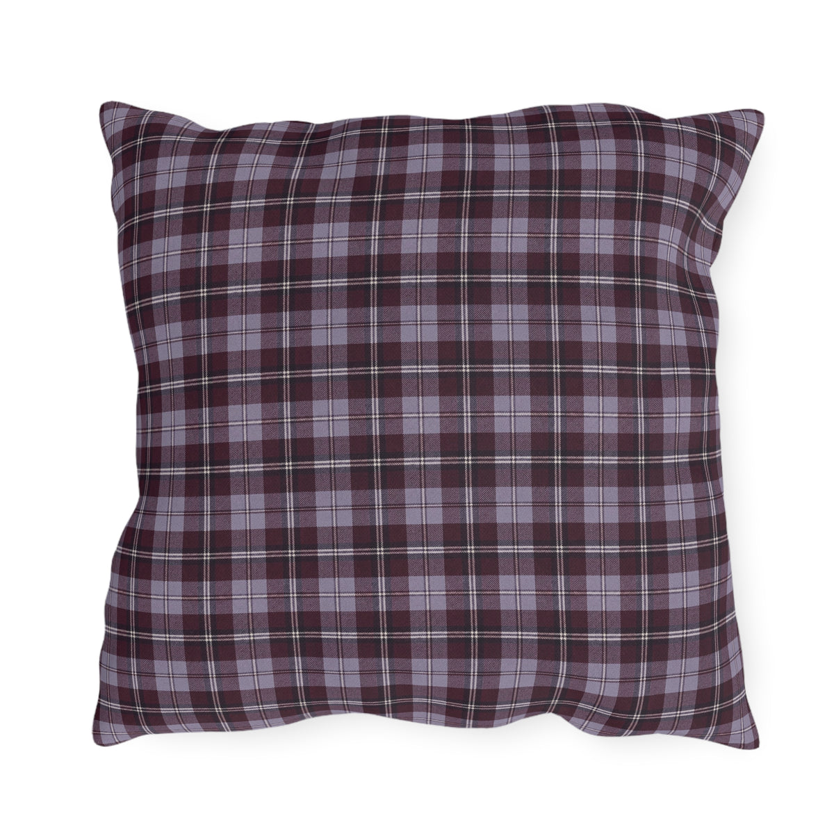 Burgundy and lavender grey tartan plaid outdoor pillow